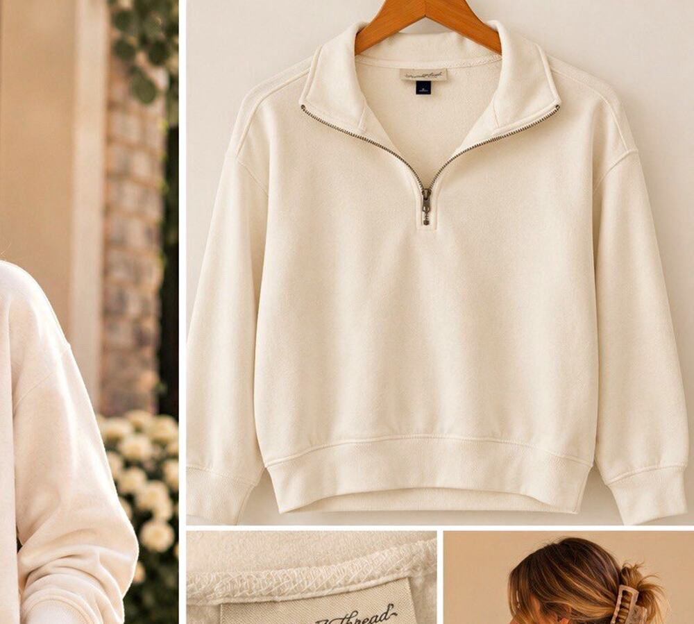 Universal Thread Womens Beige Fleece 1/4 Zip Mock Neck Pullover Sweatshirt M
